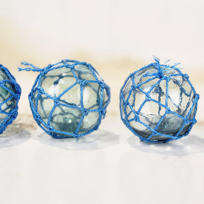 Set 5 X 2.5" Glass Float - Blue Rope #0101B