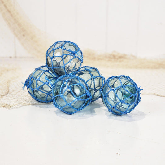 Set 5 X 2.5" Glass Float - Blue Rope #0101B