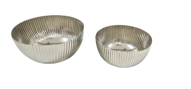 203C - Decor Bowl Ribbed Silver 31 X16 Cm
