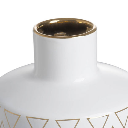 Geo Vase 20 Cms High Indoor/Outdoor. Our Geo Vase Small  With A Gloss White Finish And Gold Trim