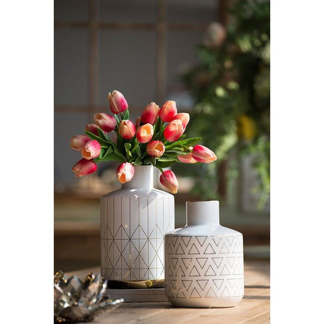 Geo Vase 20 Cms High Indoor/Outdoor. Our Geo Vase Small  With A Gloss White Finish And Gold Trim