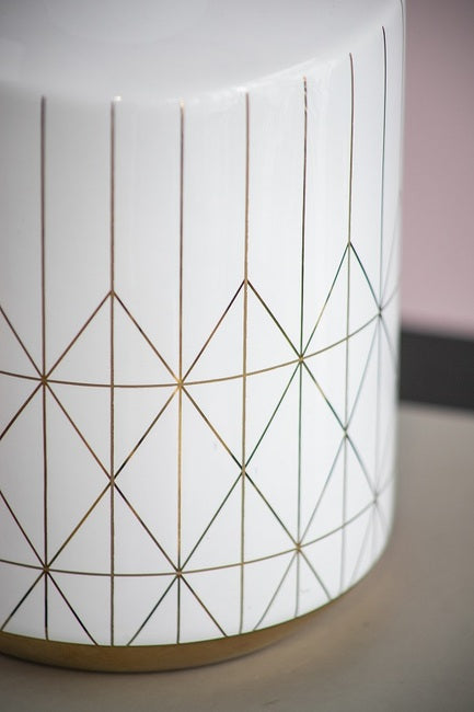 Geo Vase Tall Ceramic 25Cms High Indoor Or Outdoor. Our Geo Vase Small  With A Gloss White Finish And Gold Trim