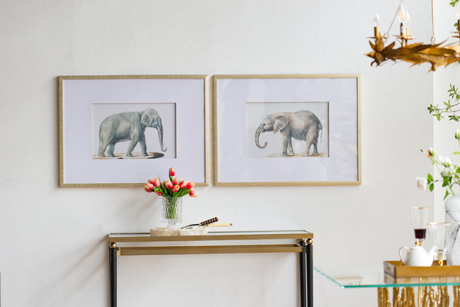 Set Of 2 Elephant Framed Prints. Adult Elephant Framed Prints. Quality Frames. Ready To Hang.