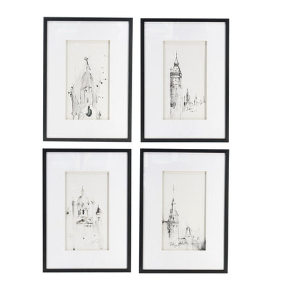 Set Of 4 Steeple Buildings Framed Prints.