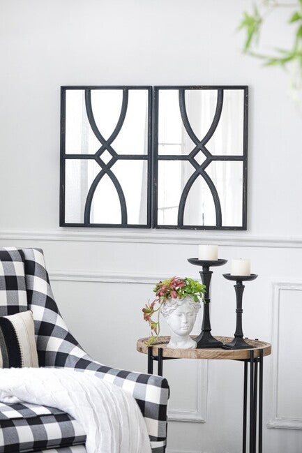 Set Of 2 Black Carved Wall Mirrors . They Can Be Displayed Side By Side Or Separately.