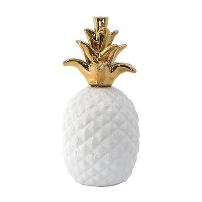 White Pineapple Ornament With A Gold Crown 17Cm. With A Gold Crown