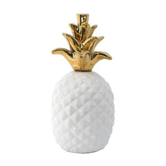 White Pineapple Ornament With A Gold Crown 17Cm. With A Gold Crown