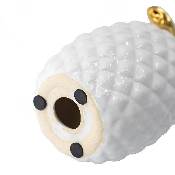 White Pineapple Ornament With A Gold Crown 17Cm. With A Gold Crown