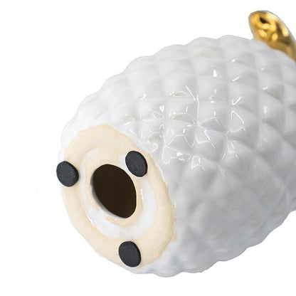 White Pineapple Ornament With A Gold Crown 17Cm. With A Gold Crown