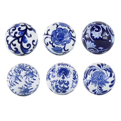 Aline Blue & White Decorator Set Of 6 Balls. Ceramic Blue & White Decorator Balls. This Set Of Spheres Adds An Adaptable, Stylish Aesthetic