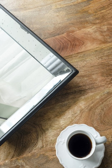 Antique Mirror Rectangular Tray. Reflect Vintage Glamour With This Rectangular Glass Tray With Antiqued Frame