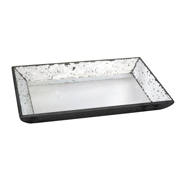Antique Mirror Rectangular Tray. Reflect Vintage Glamour With This Rectangular Glass Tray With Antiqued Frame