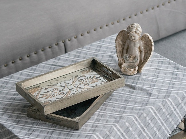 Antique Mirror Set Of 2 Rectangular Trays