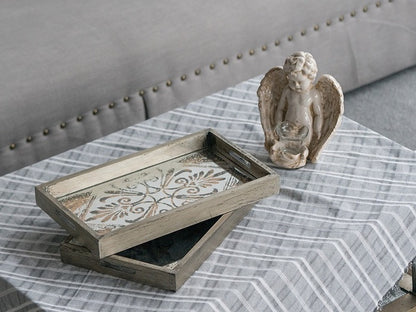 Antique Mirror Set Of 2 Rectangular Trays