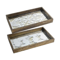 Antique Mirror Set Of 2 Rectangular Trays