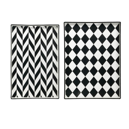 Black & White Patterned Set Of 2 Rectangular Serving Trays. Bold & Dynamic Pattern