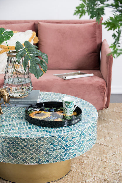 Sunflower Decorative Set Of 2 Round Serving Trays. Hypnotic Patterns Of Sunflowers