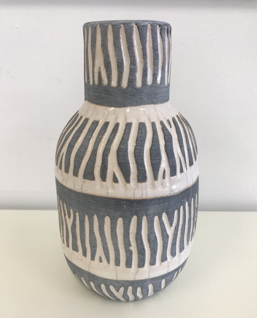 Tan and Black Ceramic Vase