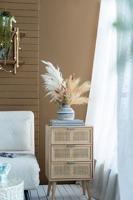 Tan and Black Ceramic Squat Vase