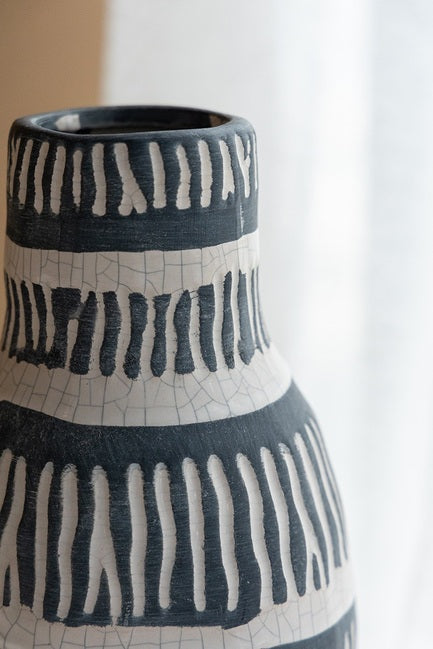 Tan and Black Ceramic Vase Tall