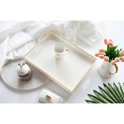 Mimosa Rectangle Tray In White A Lovely Combination Of Bright White And Gold Trim