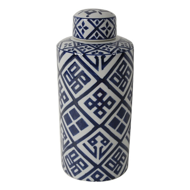 Valora Blue and White Cylinder  Jar Small