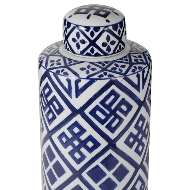 Valora Blue and White Cylinder  Jar Small