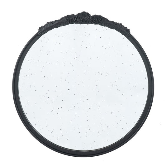 Bingley Rose Black Speckled Round Mirror 74Cm Hand Carved Rose Embellishment On The Top Arch