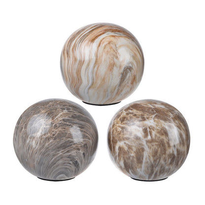 Set Of 3 Brown Marbleized Balls