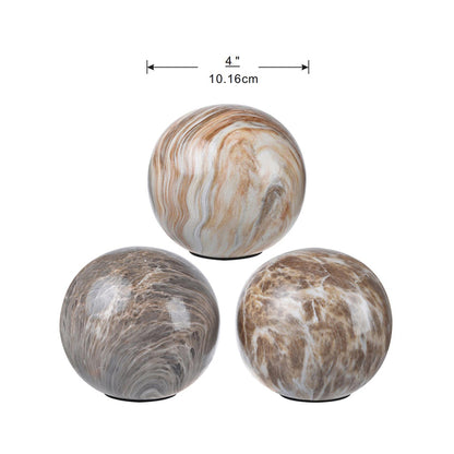 Set Of 3 Brown Marbleized Balls