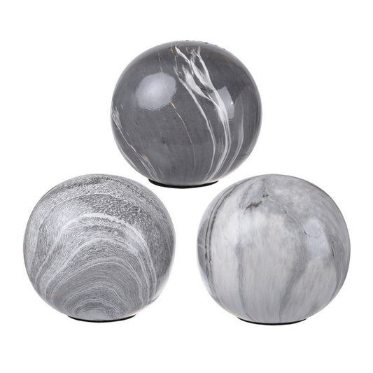 Set Of 3 Grey Marbleized Balls