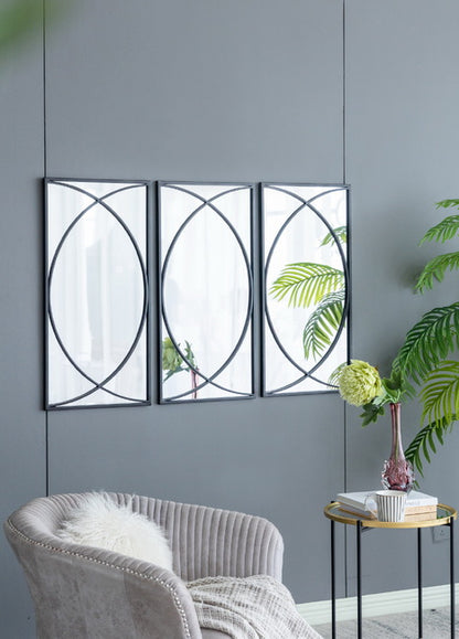 Set Of 3 Black Swirl Wall Iron Frame Mirror 81. Minimalist And Easily Blends With Any Style