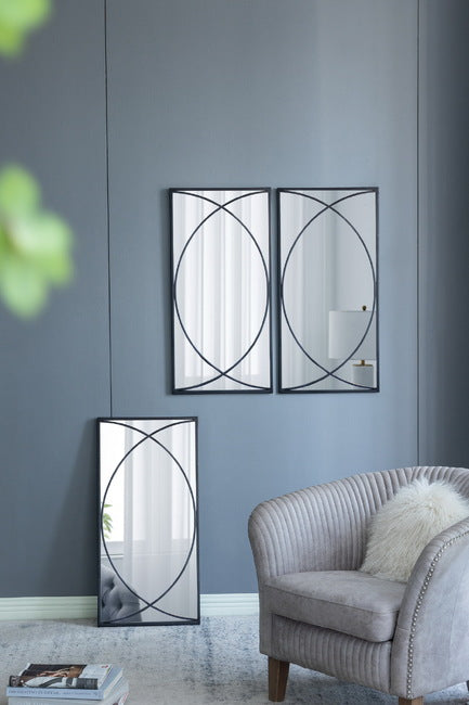 Set Of 3 Black Swirl Wall Iron Frame Mirror 81. Minimalist And Easily Blends With Any Style