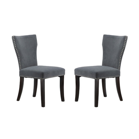 Studded Grey Velvet Look Armless Dining Chairs Set Of 2