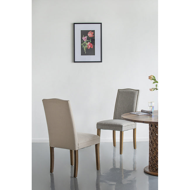 铆钉米色无扶手餐椅 2 件套