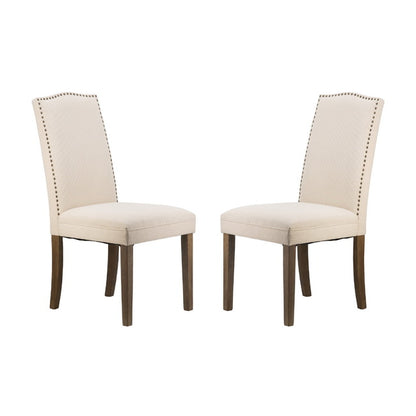 铆钉米色无扶手餐椅 2 件套