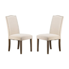 铆钉米色无扶手餐椅 2 件套
