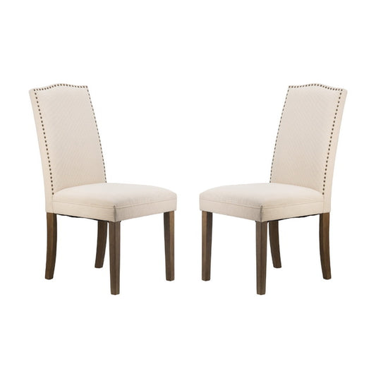 Studded Beige Armless Dining Chairs Set Of 2