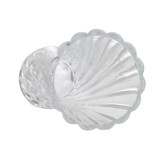 Clear Glass Curved Column Vase 20Cmh. Spiral Pattern That Easily Complements Arrangements Of Foliage And Flowers