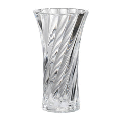 Clear Glass Curved Column Vase 20Cmh. Spiral Pattern That Easily Complements Arrangements Of Foliage And Flowers