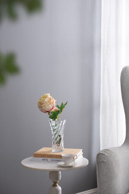 Clear Glass Curved Column Vase 20Cmh. Spiral Pattern That Easily Complements Arrangements Of Foliage And Flowers