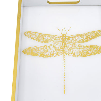 Dragonfly Serving Tray. 40Cm. Printed Gold Dragonfly Motif. Understated Elegance