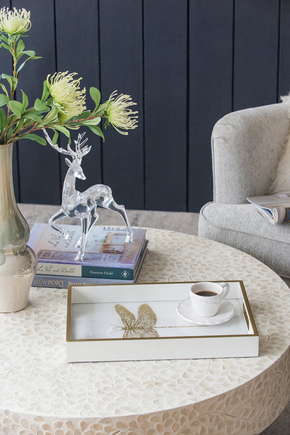 Dragonfly Serving Tray. 40Cm. Printed Gold Dragonfly Motif. Understated Elegance