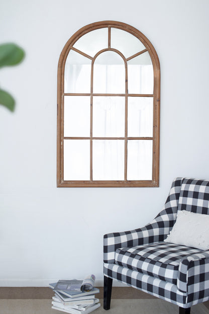 Coolum Arched Wall Mirror. This Decorative Wall Mirror Boasts An Oversized Arched Silhouette And A Natural Brown Frame