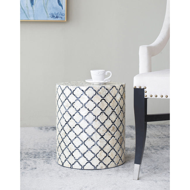 Geometric Patterned Stool. Can Serve As Either An End Table Or A Stool. Convenient And Contemporary, You Will Have No Trouble Finding A Spot For This