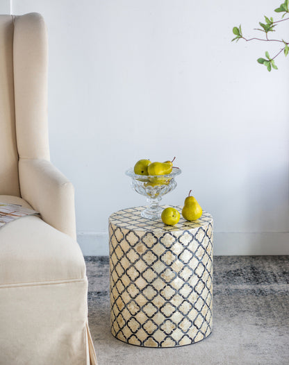 Geometric Patterned Stool. Can Serve As Either An End Table Or A Stool. Convenient And Contemporary, You Will Have No Trouble Finding A Spot For This