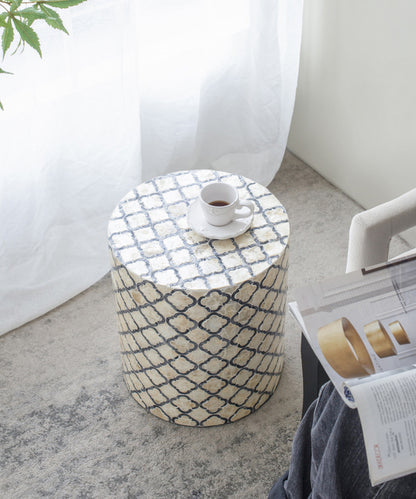 Geometric Patterned Stool. Can Serve As Either An End Table Or A Stool. Convenient And Contemporary, You Will Have No Trouble Finding A Spot For This