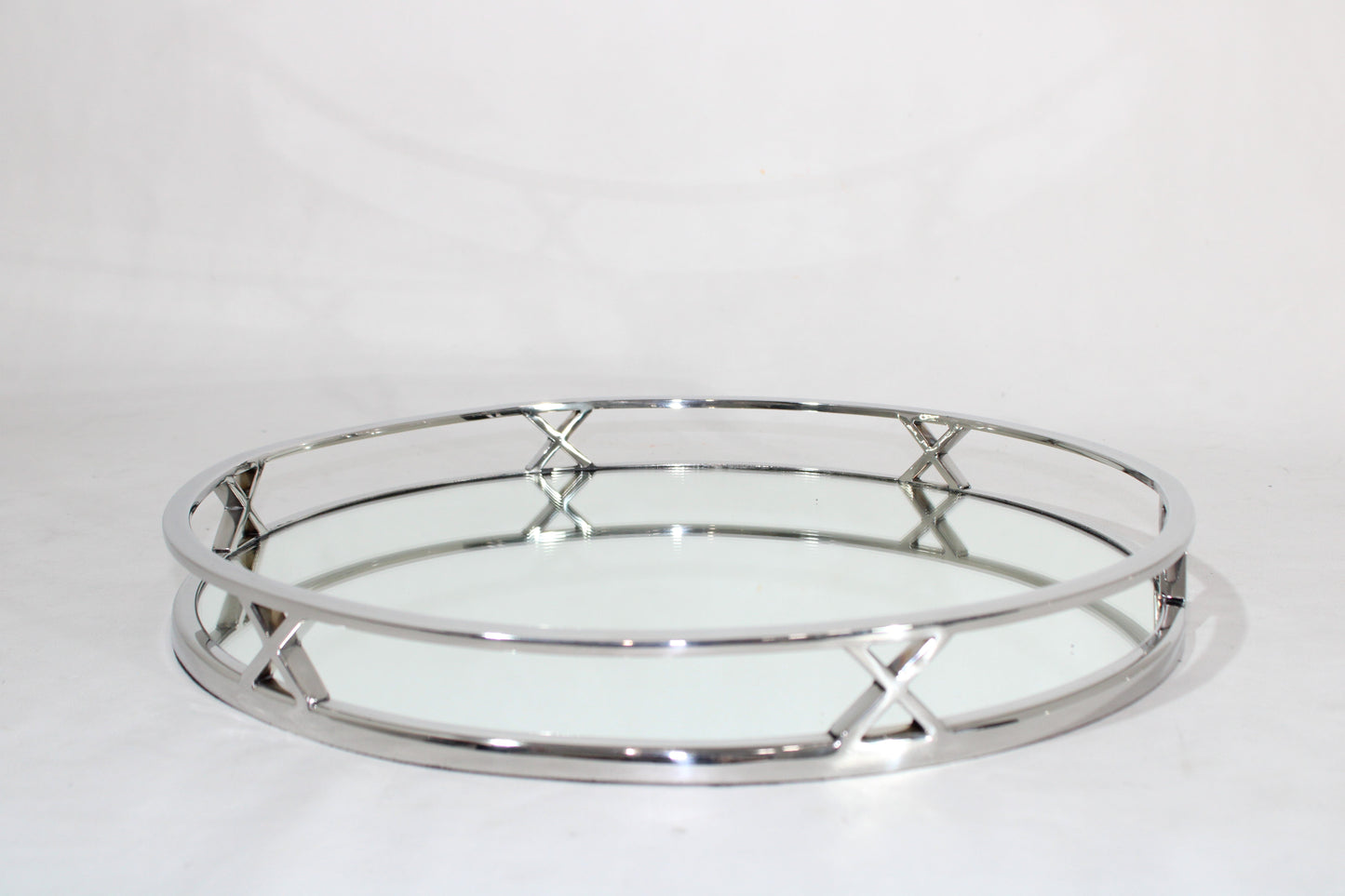 210D Round Mirror Tray W/ X Deco 38X4.5 - New Style