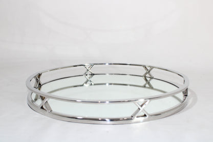 210D Round Mirror Tray W/ X Deco 38X4.5 - New Style