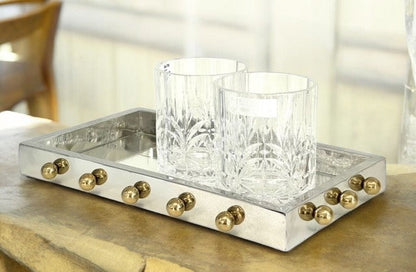 210Q - Milano Rectangle Tray Steel & Gold Knobs 33X20X3